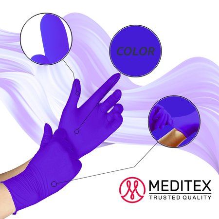 Meditex Nitrile Exam Gloves, 4 mil Palm, Latex Free, Powder-Free, Lavender, 100 Pk, Size M M